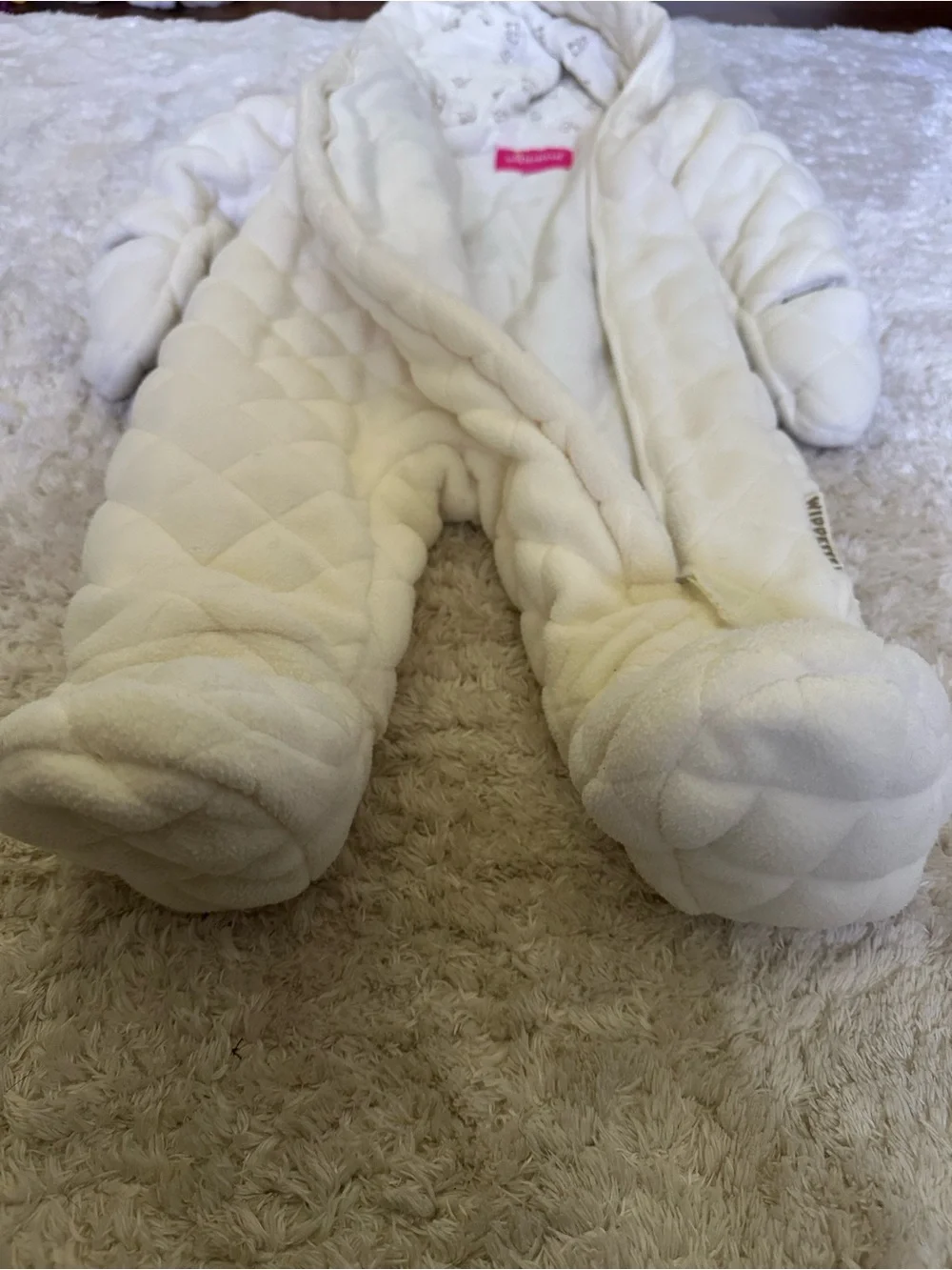 Wippette Cream Quilted Baby One-Piece with Bear Hood